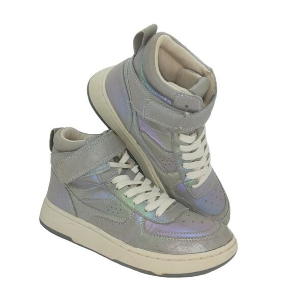 Zara Womens Pre-owned Designer Pearl Gray Lace-up Easy Close Sneakers - sz. 4 - Picture 1 of 6